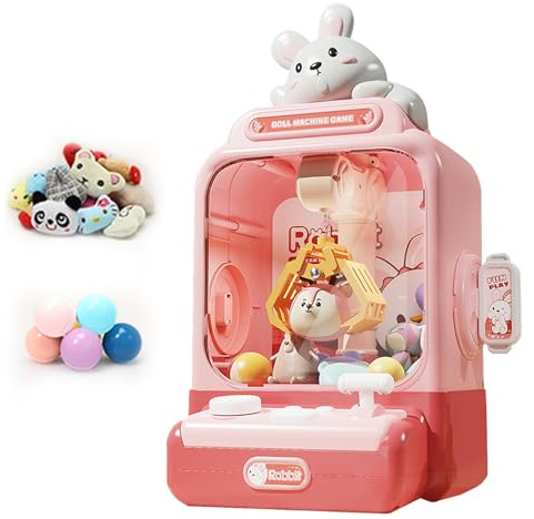 J.Chand Rabbit Claw Machine - Mini Vending Machine with Lights and Music, Candy Machine Dispenser for Kid Ages 3+, Electronic Kids Claw Machine Game for Birthday Party Includes 10 Plush Toys