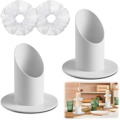 Kerzenständer Kommunionkerze 4cm,2 Stück Kerzenhalter Kommunion mit 2 Tropfschutz Deko,Tropfschutz Kommunionkerze,Taufkerzenständer,Kerzenhalter für Taufe,Kommunion&Festlichkeiten Traukerze
