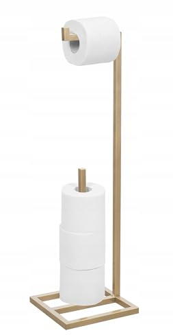 FRAMADO - Toilettenpapierhalter Stehend - Klopapierhalter ohne Bohren - Toilettenpapier Ständer mit Aufbewahrung Möglichkeit - aus Metall Pulverbeschichtet - 23 x 23 x 69 cm - SONO Gold