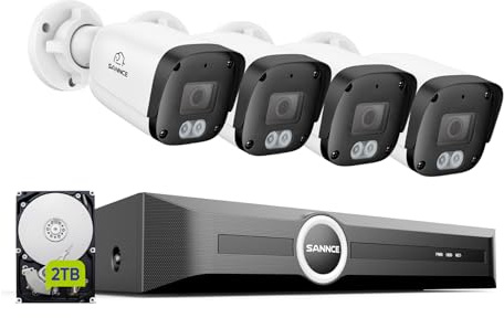 SANNCE 5MP POE Security Camera System, 6MP 8CH NVR with Human/Vehicle Detection, 4x Outdoor IP CCTV Cameras for House Security, POE CCTV Outdoor Camera with IP67 Weatherproof, Remote Access, 2TB HDD