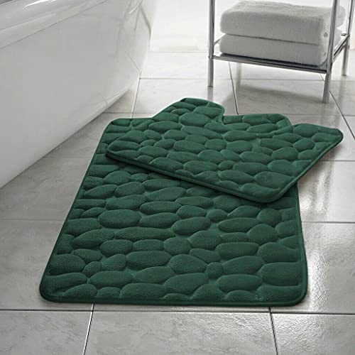EXQUIZIT HOME® Lot de 2 tapis de bain de luxe en mousse à mémoire de forme - Tapis de salle de bain antidérapant à motif galet et tapis contour WC, séchage rapide, ultra absorbants, tapis doux