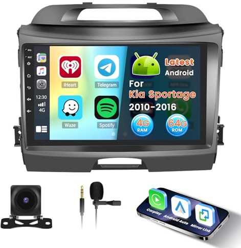 Inefala 4+64G Android 15 Radio para Kia Sportage 2010-2016 con Wireless Carplay y Android Auto, 9'' Radio Pantalla Táctil Estéreo con Dab Bluetooth 59UI HiFi GPS FM/RDS SWC AHD Cámara Inversa