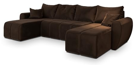 Masseno Ecksofa Madison U mit Schlaffunktion U-Form, Sofa mit Bettkasten, Wohnzimmersofa, Couch, Soffa, Bettsofa, Couchgarnitur- Braun, Kronos 06