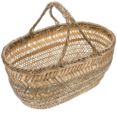 Happyyami Cesta De Almacenamiento De Bambú Picnic Cestas Tienda De Comestibles Tejido Cesta De Mimbre Para Comestibles Cesta De Fruta Tejida Tela Organizador Cesta Tejida De Mimbre Beige
