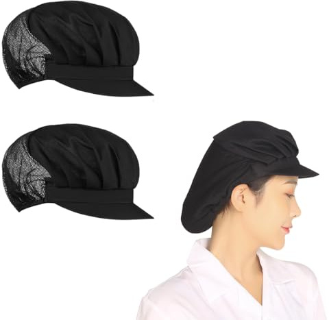 2 Pièces Chapeaux de Chef Élastiques, Béret de Cuisinier Chapeau de Cuisine Unisexe avec Maille Travailler, Chapeau de Chef Respirant Élastique Réglable pour Cuisine et Pâtisserie