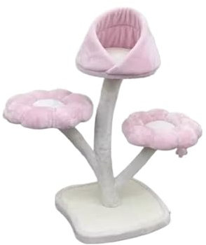 Rascador moderno con forma de árbol para gatos, torre de flores, multinivel, todflores, multinivel, todo en uno, condominio grande con poste rascador de sisal (tipo cápsula, 3 niveles, rosa)