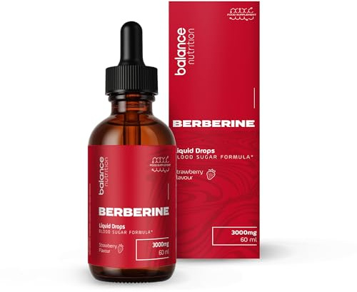 Berberine Supplement 3000mg with Ceylon Cinnamon, Blood Sugar Support & Glucose Balance, with Bitter Melon & Turmeric, Metabolic Health, High Strength Berberine Liquid Drops, 60ml, Strawberry Flavour