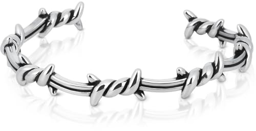 LuxGoth Stainless Steel Barbed Wire Cuff Bracelet