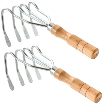 ibasenice 2pezzi Rastrello Manuale Per Vongole in Acciaio Manico in Legno Attrezzo Da Per Raccogliere Da Spiaggia Rastrello Portatile Per Scavare