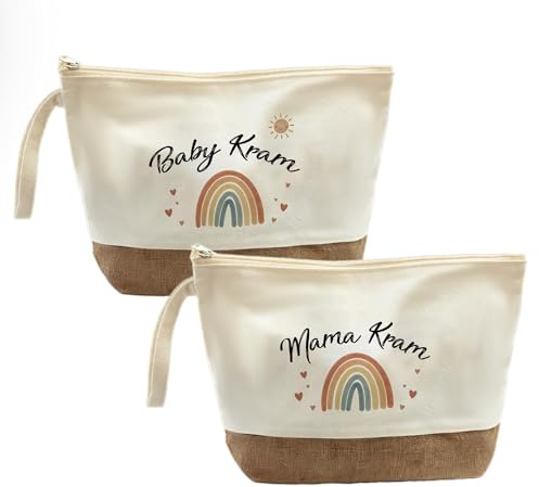 2er Set Mama Kram&Baby Kram Tasche-Geschenk für werdende Mütter babyparty | 2 Beutel mit Reißverschluss, kompakt für Windeln, Tücher und Pflege, praktische Aufbewahrung im Alltag und unterwegs
