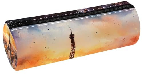 VAPOKF Trousse à crayons en cuir avec motif Tour Eiffel Paris City - Pour ranger des stylos, des pièces de monnaie, des cosmétiques, des cosmétiques, des articles de papeterie, l'école, le bureau