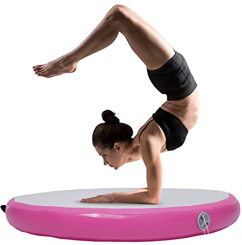 Aufblasbare Yoga-Matt, Sport Trainings Gymnastikmatte mit Luftpumpe, Rund Tumbling Matte, 10cm Höhe, Durchmesser 100cm