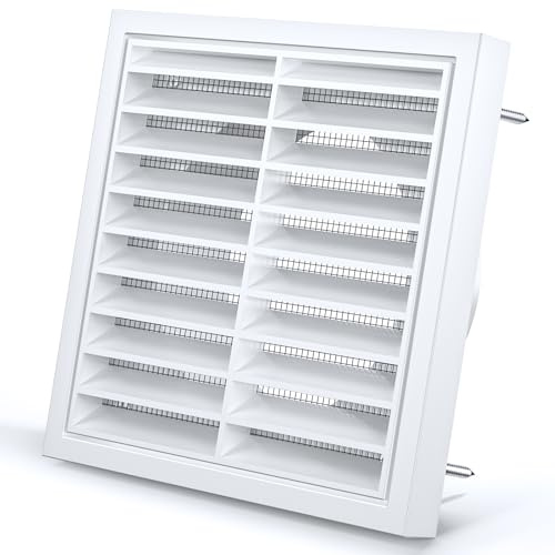 HG Power 100mm Louvred Wall Vent Grille with Flyscreen for Ventilation | 100mm ABS Air Vent Cover for walls for Tumble Dryer, Extractor Fan, Garage, Bathroom, Kitchen, Attic, Exterior Walls, White