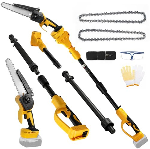 2 in 1 Mini Chainsaw Cordless 8 Inch Pole Saw Compatible with Dewalt 20V, Brushless Chainsaw with 2M Extension Pole, Extendable up to 4.5m for Pruning Branch Cutting Garden Maintenance (No Battery)