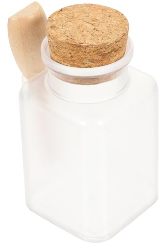 Hoement 6 Stück Verpackungsflaschen für Badesalz und Pulver mit Korkverschluss und Löffel aus Kunststoff und Holz Tragbar für Kosmetiksalon und Persönliche Pflege 100g Fassungsvermögen