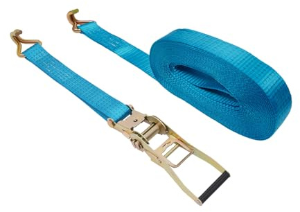 10 correas tensoras de 5000 kg con trinquete, correas de trinquete con ganchos, correas de amarre de 50 mm, correas tensoras para asegurar la carga profesional en remolques y camiones (azul, 10 m x 50