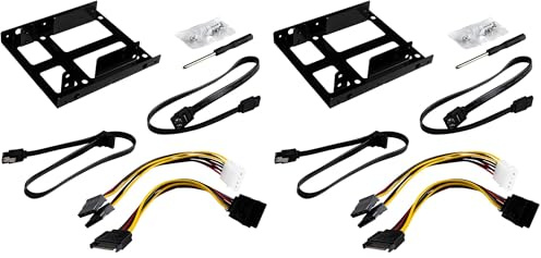 UNYKAch Kit Bandeja de Montaje Adaptador SSD Dual para Discos Duros de 2,5 a Bahía de 3.5 Doble, con 4 Adaptadores de Corriente SATA, Cable y Accesorios (Paquete de 2)