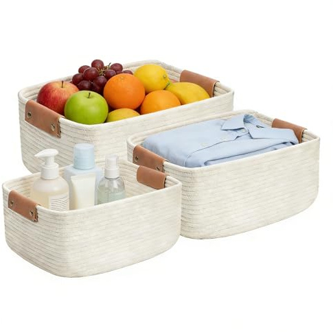 Cesto portaoggetti – 3 contenitori portaoggetti per soggiorno, camera da, asilo, supporto per la casa con corda di cotone, contenitore per la casa, cassetta di ordinamento per bagno