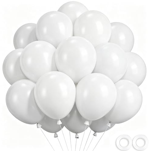 Wayfun Vita ballonger, 52 st 30 cm vita heliumballonger gjorda av stark tjock latex med 2 vita ballongband för födelsedagsfest dekorationer, bröllop, förlovning, baby shower, årsdag, pension