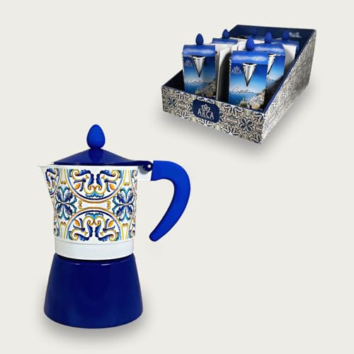 ARCA ,Caffettiera Moka 1 Tazza con Design Maiolica Italiana, Stile Vietri, Blu (tazze 1)