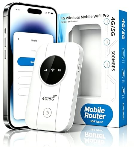 Router WiFi Portátil 4G/5G Desbloqueado con Ranura SIM, Conexión para 10 Dispositivos, Cobertura 4G/5G, Compatible con Todos los Operadores, Seguridad WPA2, Ideal para Viajes y Teletrabajo