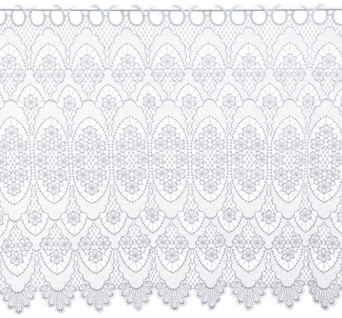 Plauener Spitze Original Gardine, Scheibengardine für Stangendurchzug, hochwertige Guipure Stickerei, Höhe 60 cm, Breite 96 cm, Farbe Weiß