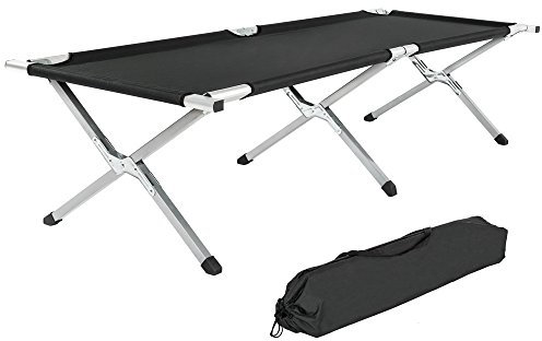 tectake® XL Alu Feldbett klappbar mit Transporttasche, Campingbett, Campingliege faltbar leicht, Camping Bett belastbar bis 150 kg, Zeltbett, Camping Bed, Feldbett, 190 x 70 x 45 cm - schwarz