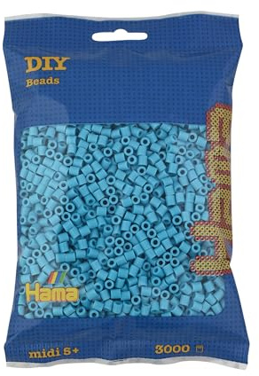 Hama Midi 201-49 – Perline da stiro Ø 5 mm, busta da ca. 3.000 pezzi, Azzurro (colore n. 49), dai 5 anni