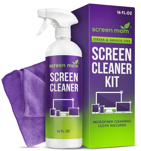 Screen Mom Screen Cleaner Spray and Microfiber Cloth 16oz Screen Cleaner Spray and Wipe for TV, Laptop, Computer, Phone, iPad, Car Screen Cleaning Kit Electronic Cleaner Spray