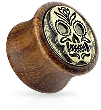 eeddoo Flesh Tunnel Plug Totenkopf Braun Holz 10 mm