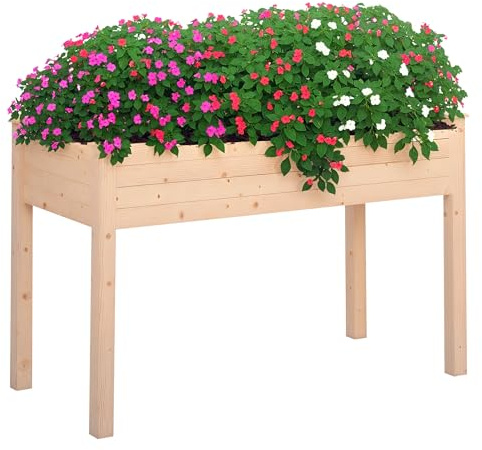Outsunny Letto per Orto Rialzato, Orto Urbano Pensile Tavolo Porta Piante con Fodera in Tessuto per Giardino, 122.5x56.5x76cm, Legno