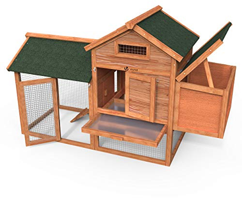 VOUNOT Hühnerstall mit Auslauf, Hühnerhaus Klein, Hühnervoliere Holz, Geflügelstall, ca. 152 x 62 x 92 cm