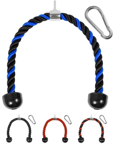 Yes4All Deluxe 36 Blue & Black Tricep Rope with Carabiner, Exercise Machine Attachments, Pulley System Pull Down Rope, LAT Cable Attachment for Row Machine & Cable Machine