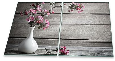 Herdabdeckplatte Abdeckung Ceranfeld Abdeckplatte Schneidebrett 2-Teilig 80x52 Blumen in Vase Rosa Spritzschutz Glasplatte Ceranfeldabdeckung Herdschutz Sicherheitsglas Glasschneidebrett 2x40x52