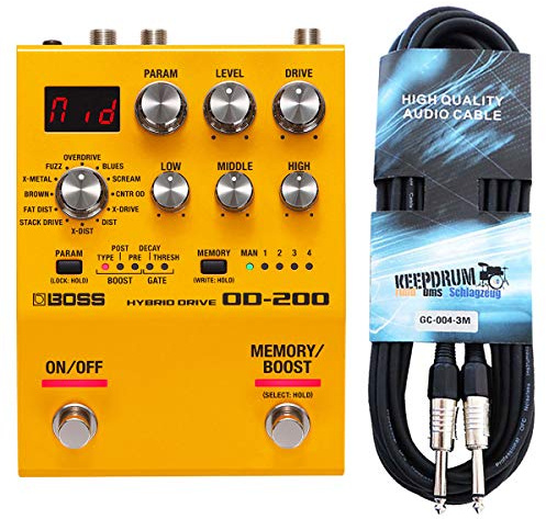 Boss OD-200 Hybrid Drive Multi-Effects Device + Keepdrum Guitar Cable 3 m