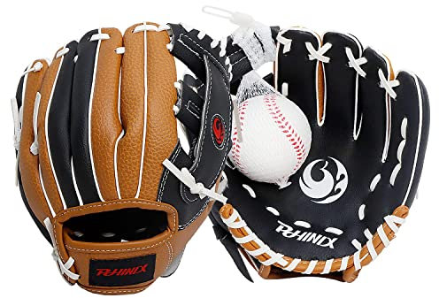 PHINIX Tee Ball Handschuh mit Schaumstoff-Baseball (Schwarz/Braun/Weiß, 25,4 cm)