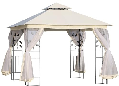 Outsunny Gazebo 3x3m da Esterno con Zanzariera Telaio Acciaio Bianco | Doppio Tettuccio, Gazebo da Giardino