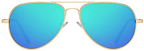 H HELMUT JUST Pilotenbrille Pilot Sonnenbrille Herren DamenGrün Verspiegelt Gold Rahmen Unisex Polarisiert mit UV400-Schutz Retro Groß Klassisch