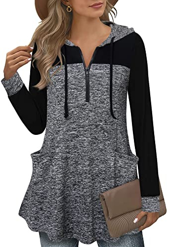 Gaharu Hoodies Für Damen Kapuze Pullover Lang Oversize V Ausschnitt Strickhoodie Frauen Langarm Herbst Winter Freizeit Dünne A Linie Kapuzenoberteil Strick Pulli Zipper Multi-Schwarz,XXL
