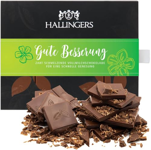Hallingers Genuss Manufaktur Schokolade Geschenk - Tafel handgeschöpften Edelkakaos ohne Alkohol edler Karton Gute Besserung ... Pur, Geschenkidee für Frauen Männer