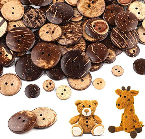 Holzknöpfe, 100 Stück Knöpfe Holz, Holzknöpfe Kinder, Nähutensilien Knöpfe, Knöpfe Braun, Knöpfe zum Basteln, Holzknöpfe Natur für DIY Nähen Bastel Geschenk Deko - Vier Größen