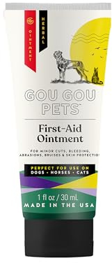 Gou Gou Pets First Aid Ointment Holistic Natural Derived Herbal for Dogs, Cats, Horses for Wounds: Minor Cuts, Bleeding, Abrasions, Slow-Healing Wounds: Veterinarian Recommended – Made in USA – 2 oz