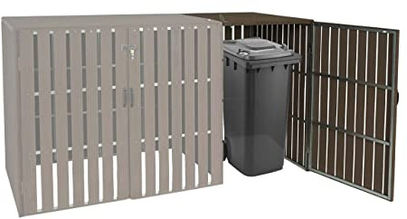 Mendler 1er WPC-Mülltonnenverkleidung Erweiterung HWC-J28 - braun | Mülltonnenbox, Metall, Holzoptik