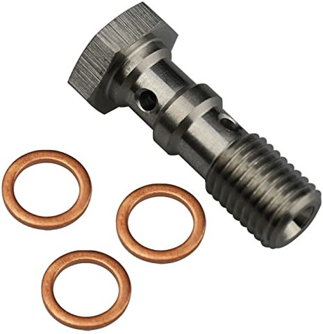 KRD PERFORMANCE Universal Stainless Steel -3 AN 3/8 x 24 UNF Thread Turbo Brake Line Banjo Bolt with 3pcs Copper Washers, Double Banjo Bolt 40mm Length