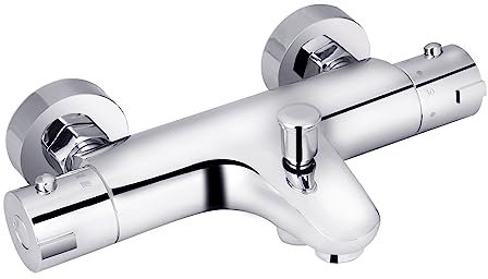 Vinteky Válvula Termostática de Baño, Grifo Termostático de Ducha, Mezclador Termostático para Bañera con el Botón de Seguridad 38 ℃ (Salida Inferior)