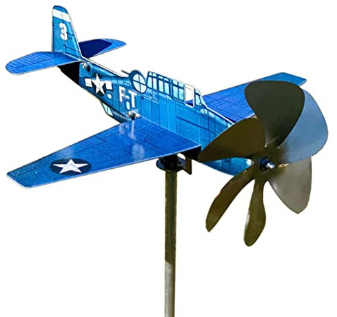 Pomurom Veleta de avión, Veleta de Metal de Acero Inoxidable, indicador de dirección del Viento, Veleta de Aire, Molinos de Viento, Escultura de Viento para jardín, Techo, cobertizo, Patio, terraza,