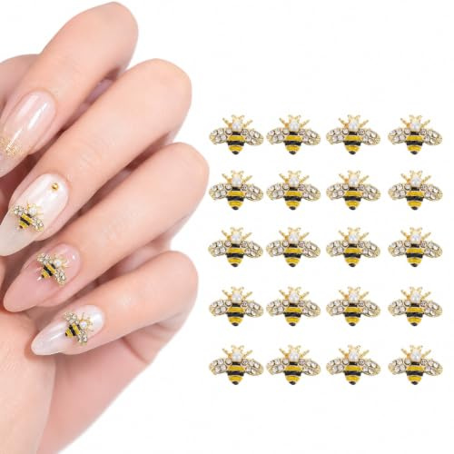 Beavorty 20 Stück 3D Bienen Nageldekorationen Aus Legierung 1.30X1.00X0.50In Für Diy Nagelkunst Hochzeit Party Maniküre