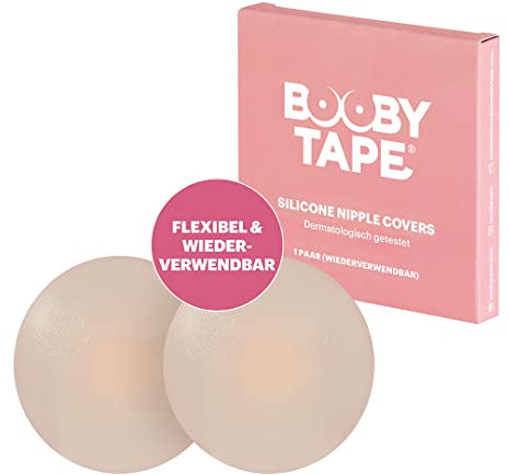 Booby Tape – Selbstklebende Nippelpads aus hochwertigem Silikon – Nipple Covers wiederverwendbar & waschbar – unsichtbare Nippelabdeckung – Brustwarzen Abdeckung Ultra dünn (1 Paar | Nude | Ø 7,5 cm)