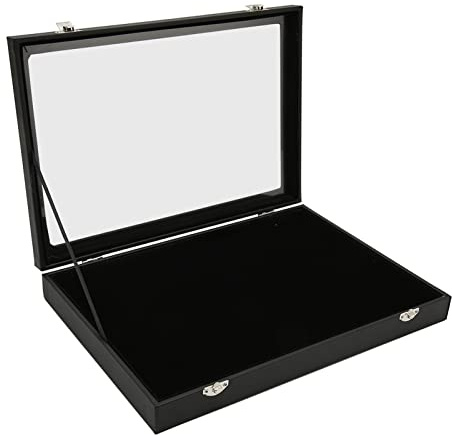 Pin-Vitrine, Sammler-Medaillen-Anstecknadel-Schattenbox, Abzeichen-Vitrine, Großes Fassungsvermögen, Transparente, Staubdichte Pin-Schattenbox für Militärmedaillen-Schmuck, (PU-Leder, 35 x 24 x 5 cm)