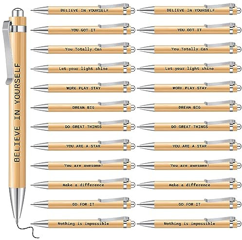 Tenare 24 Stück Weihnachten Inspirierende Kugelschreiber Motivation Stifte mit Spruch Holz Druckkugelschreiber Lustige Kulis Set für Lehrer Kollegen Abschiedsgeschenk Dankeschön Geschenke Büro
